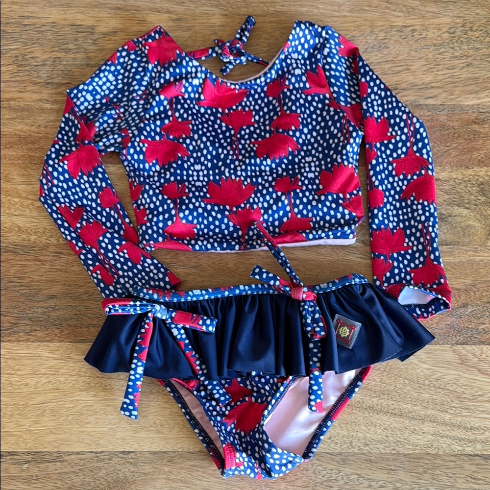 Girls Swim Set - Red and Blue Floral 2-4T Like NEW